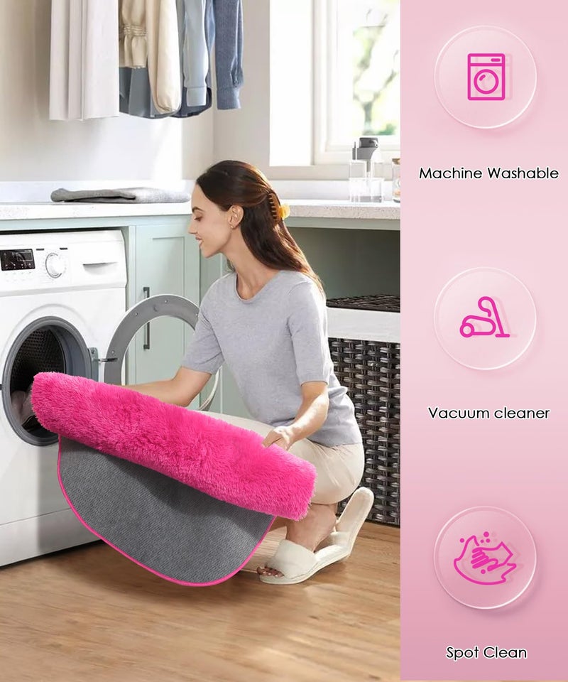 Amdrebio Hot Pink Round Rugs 5Ft for Girls Bedroom, Fluffy Circle Area Rug for Kids Room Decor Aesthetic, Shag Plush Fuzzy Furry Carpet for Living Room, Nursery, Dorm, Classroom, Teen, Cute Princess Baby Rug - Image 3